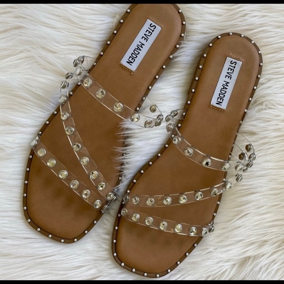 Steve Madden Clear Strappy Studded Sandals Size 8 NWOT - Picture 2 of 15